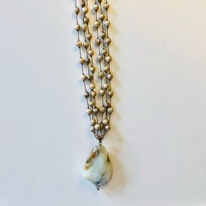 Margo Morrison brown freshwater Pearl multi strand choker w large stone pendant